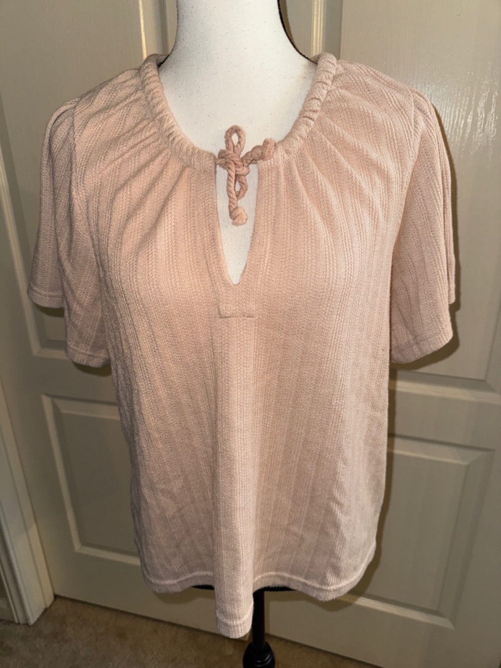 MADEWELL -  Blush Tie-Neck Short Sleeve Knit Top - Size Medium